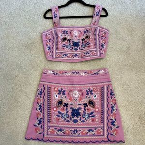 EUC Jacquie the Label Embroidered Top & Skirt Set Sz. L